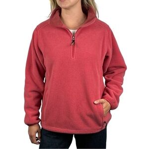 LL BEAN 0WN37 QUARTER ZIP ORANGE RED FLEECE PULLOVER SWEATSHIRT JACKET